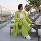 Apfelgrün fliessender Longcardigan im Lagenlook Oversize leger zeitlos luftig Leinenoptik