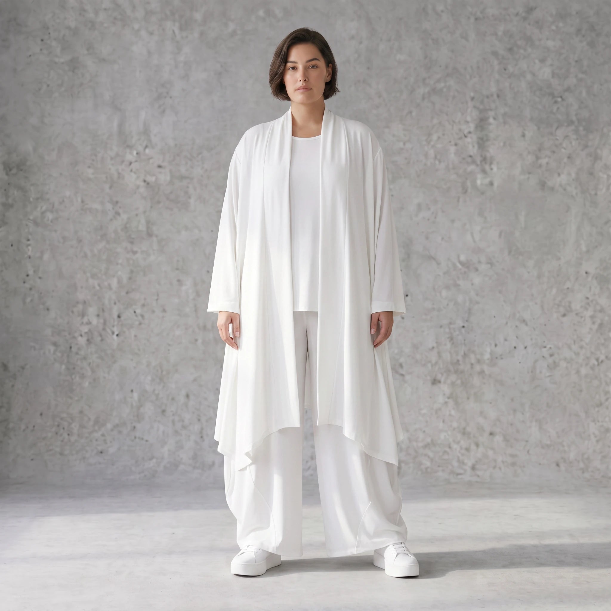 Leichter Weiß Cardigan im Lagenlook mit Leinengefühl Oversize bequem zeitlos modern soft