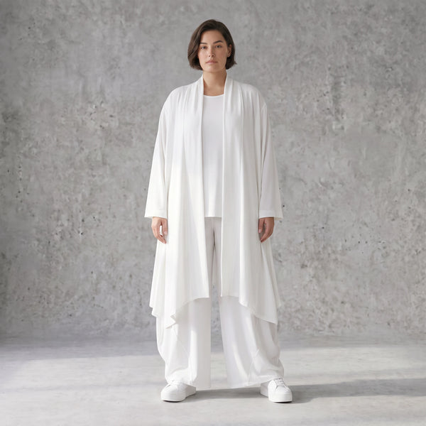 Leichter Weiß Cardigan im Lagenlook mit Leinengefühl Oversize bequem zeitlos modern soft