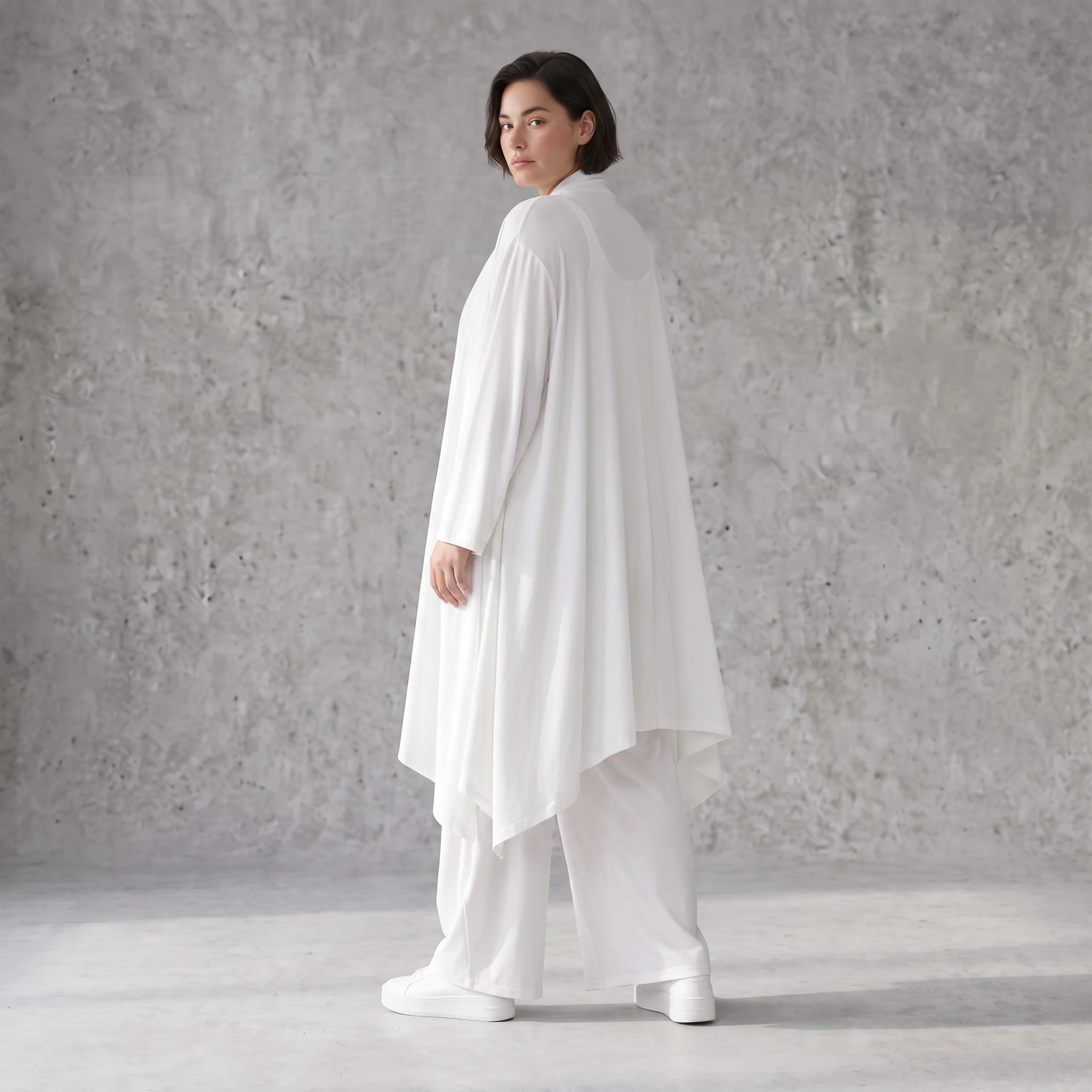Leichter Weiß Cardigan im Lagenlook mit Leinengefühl Oversize bequem zeitlos modern soft
