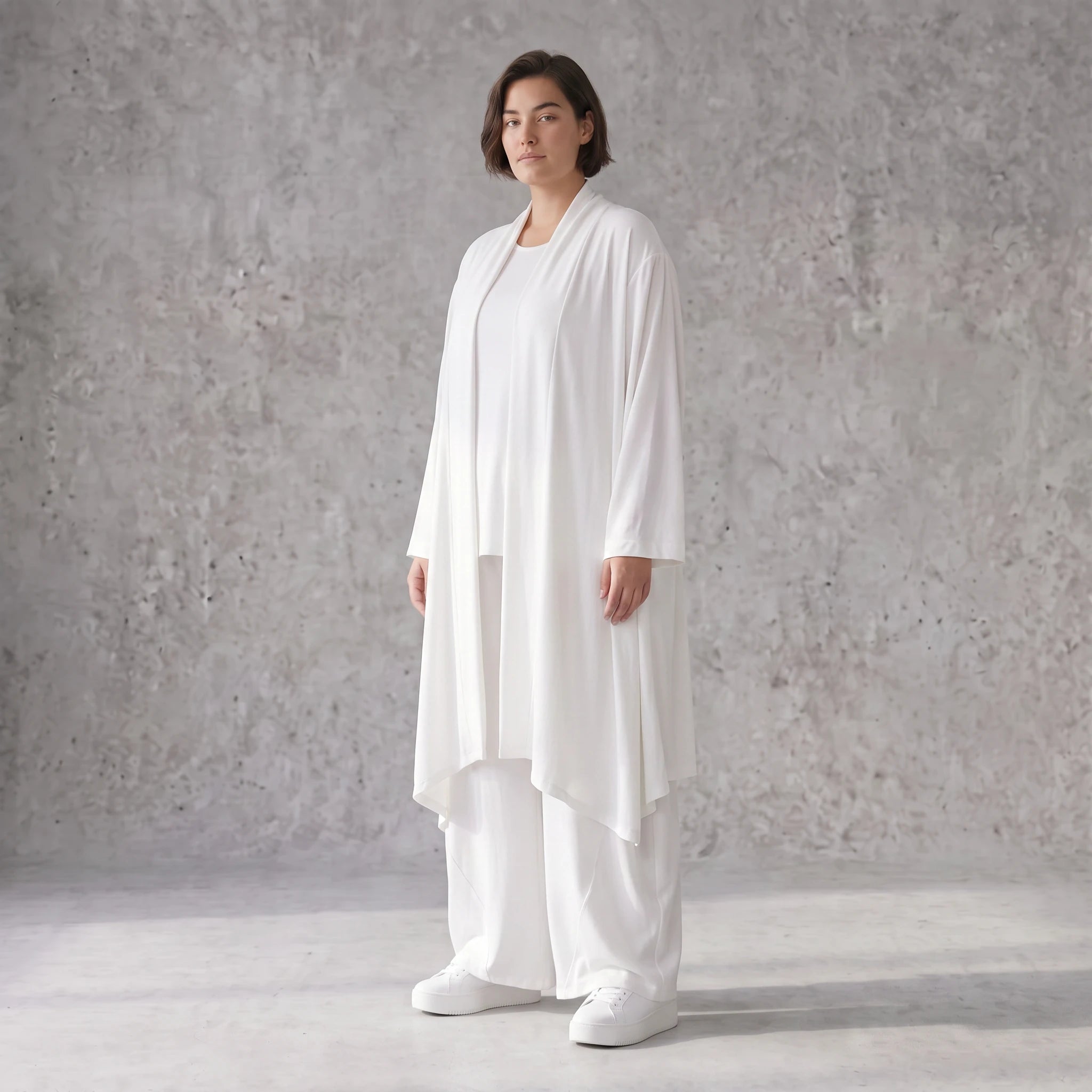 Leichter Weiß Cardigan im Lagenlook mit Leinengefühl Oversize bequem zeitlos modern soft