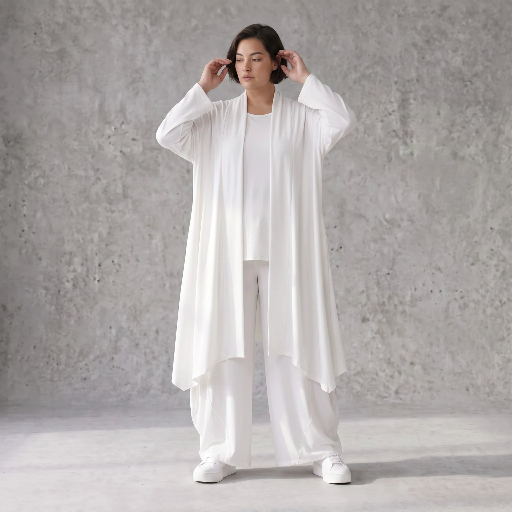 Leichter Weiß Cardigan im Lagenlook mit Leinengefühl Oversize bequem zeitlos modern soft