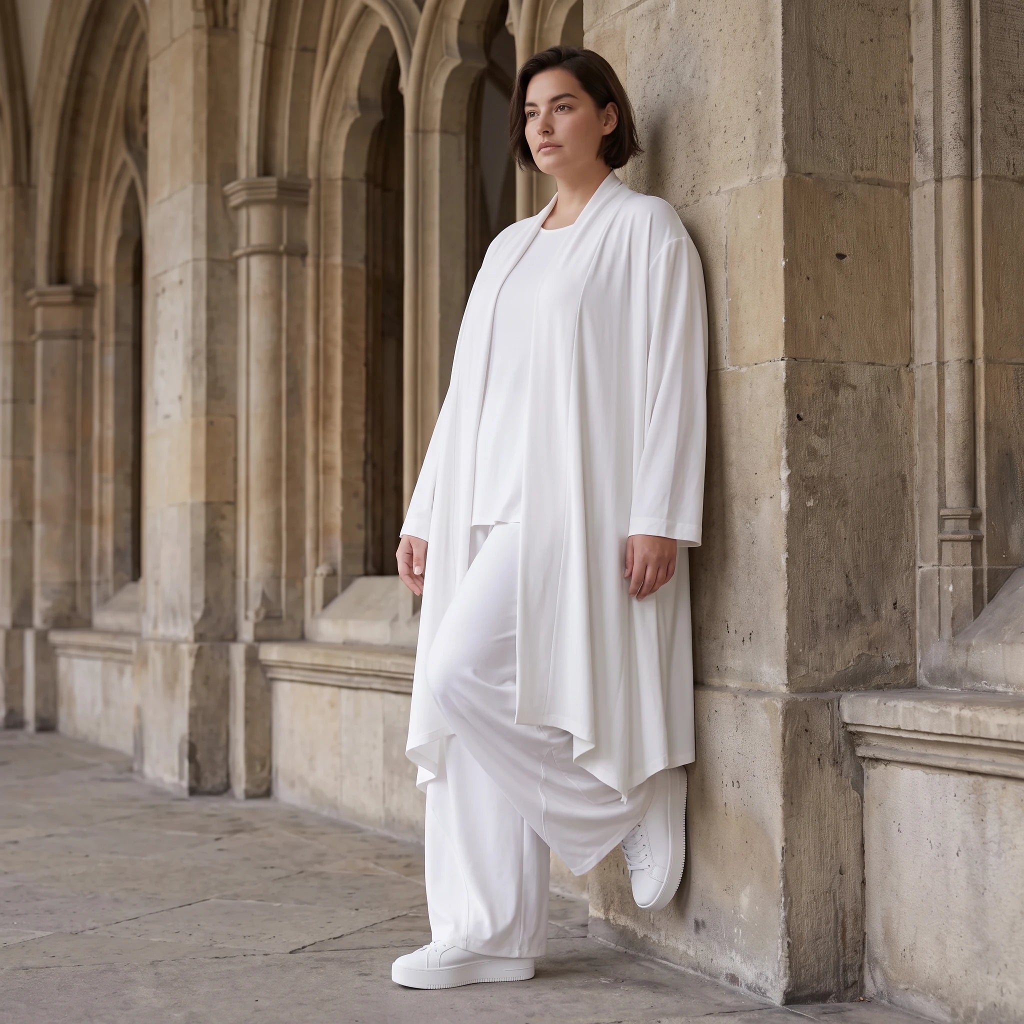 Leichter Weiß Cardigan im Lagenlook mit Leinengefühl Oversize bequem zeitlos modern soft