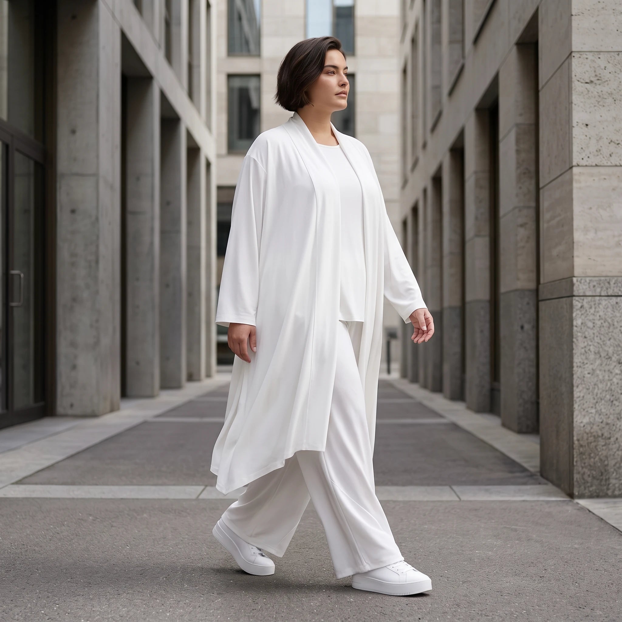 Leichter Weiß Cardigan im Lagenlook mit Leinengefühl Oversize bequem zeitlos modern soft