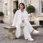 Leichter Weiß Cardigan im Lagenlook mit Leinengefühl Oversize bequem zeitlos modern soft