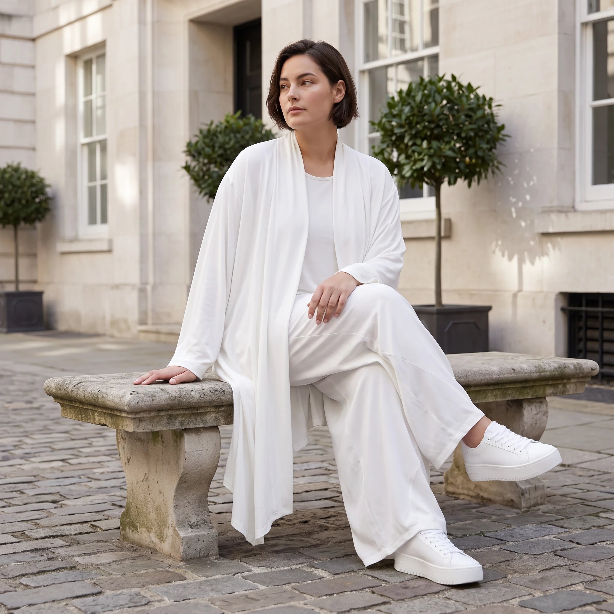 Leichter Weiß Cardigan im Lagenlook mit Leinengefühl Oversize bequem zeitlos modern soft
