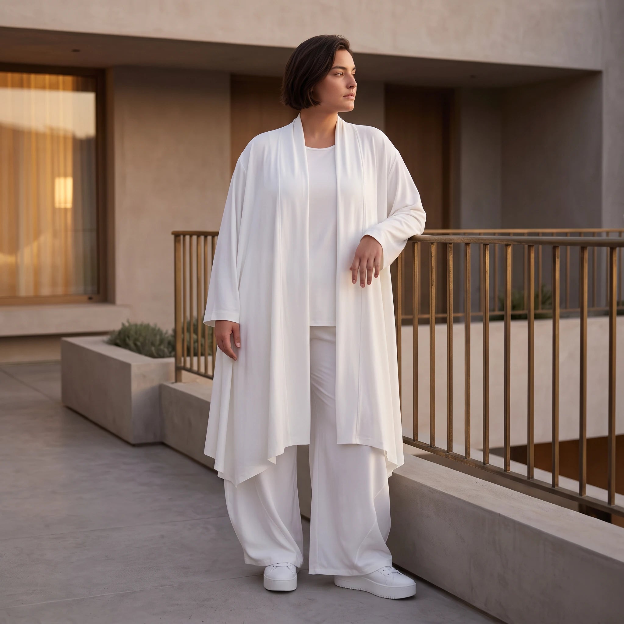 Leichter Weiß Cardigan im Lagenlook mit Leinengefühl Oversize bequem zeitlos modern soft