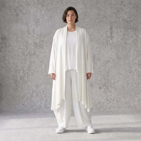 Leichter Cardigan in Leinenoptik Oversize Lagenlook zeitlos elegant Creme fliessend neu