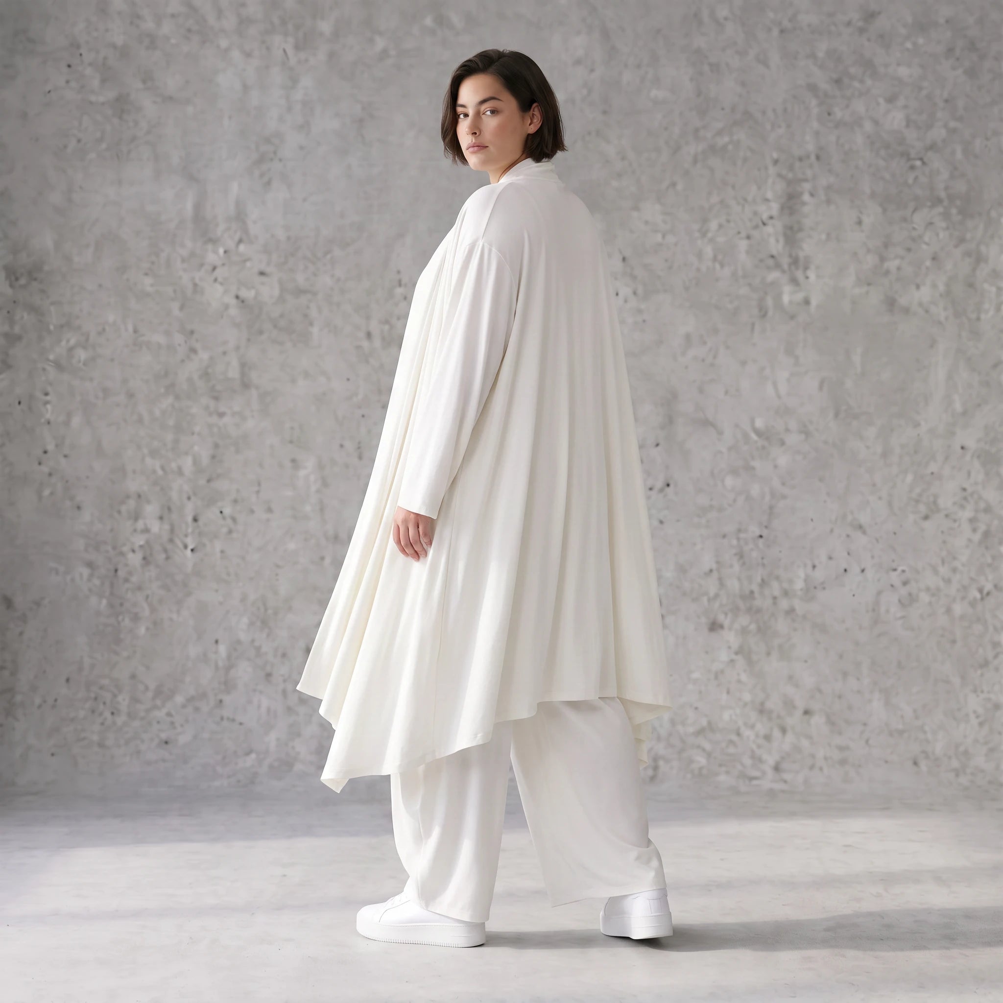 Leichter Cardigan in Leinenoptik Oversize Lagenlook zeitlos elegant Creme fliessend neu