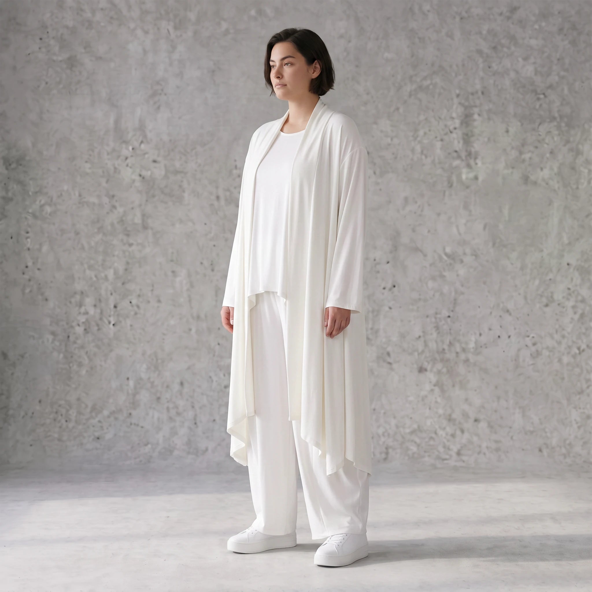 Leichter Cardigan in Leinenoptik Oversize Lagenlook zeitlos elegant Creme fliessend neu