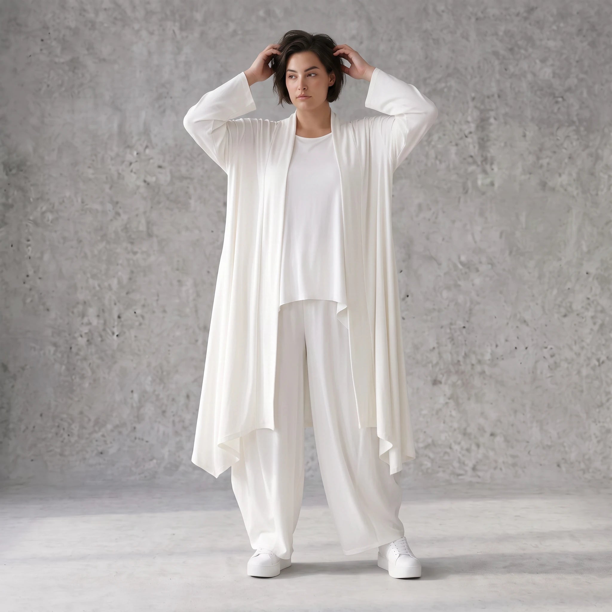 Leichter Cardigan in Leinenoptik Oversize Lagenlook zeitlos elegant Creme fliessend neu