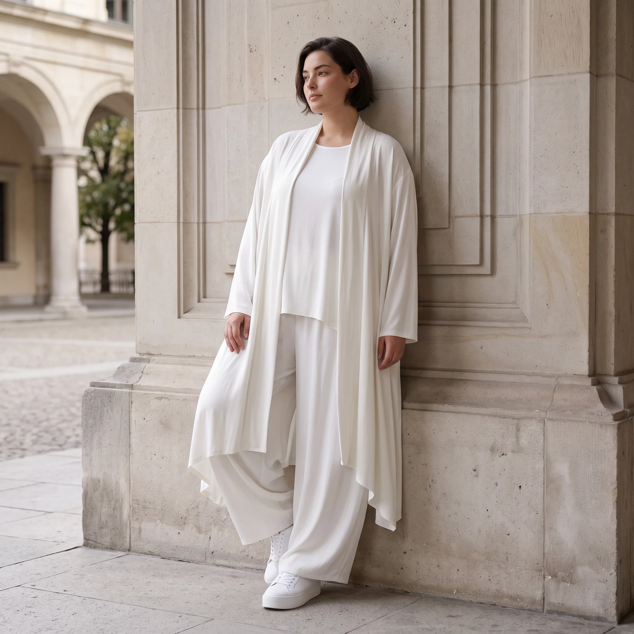 Leichter Cardigan in Leinenoptik Oversize Lagenlook zeitlos elegant Creme fliessend neu