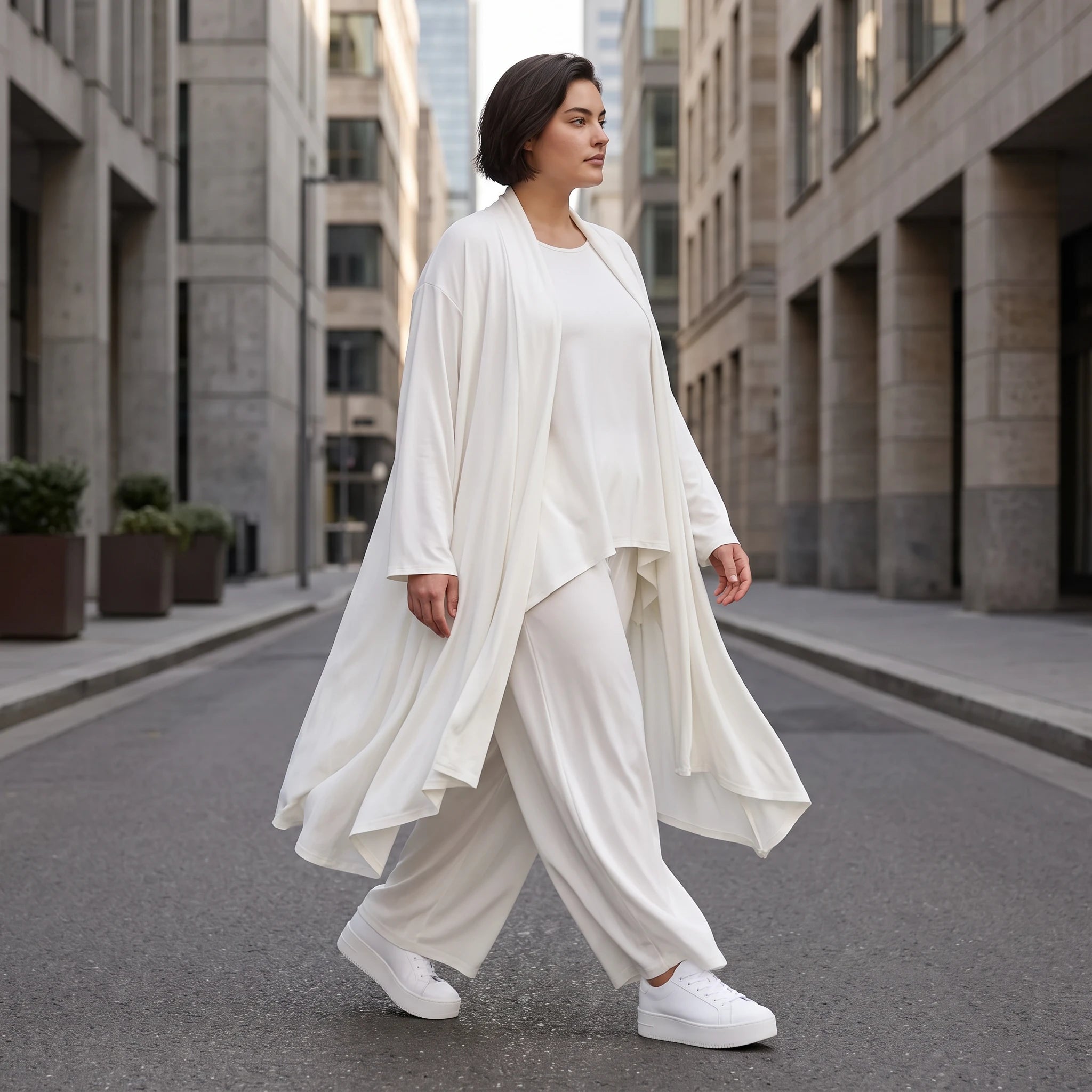 Leichter Cardigan in Leinenoptik Oversize Lagenlook zeitlos elegant Creme fliessend neu