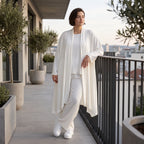 Leichter Cardigan in Leinenoptik Oversize Lagenlook zeitlos elegant Creme fliessend neu