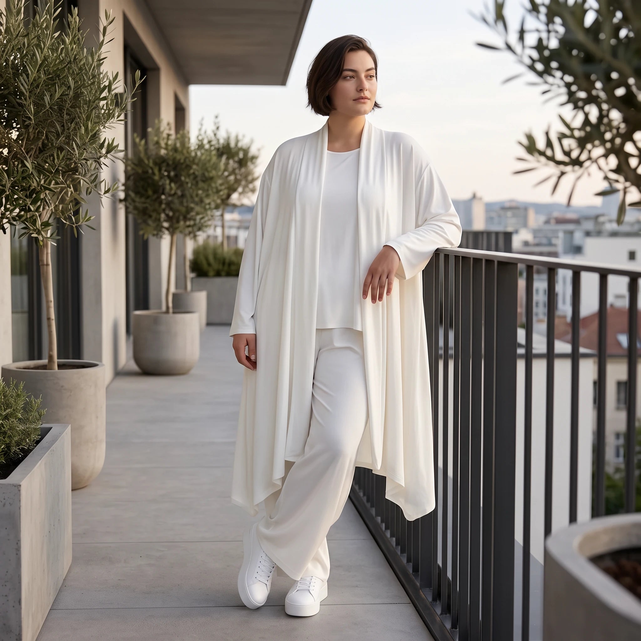 Leichter Cardigan in Leinenoptik Oversize Lagenlook zeitlos elegant Creme fliessend neu