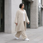 Zeitloser Beige Cardigan Lagenlook Oversize leger ausgefallen mit Leinenoptik Schalkragen