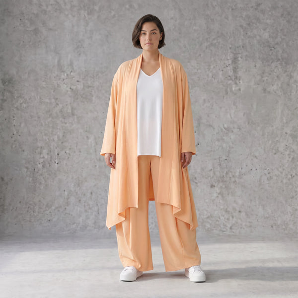 Fliessender Mauve Leinenlook Cardigan Oversize Lagenlook leger zeitlos elegant sommerlich