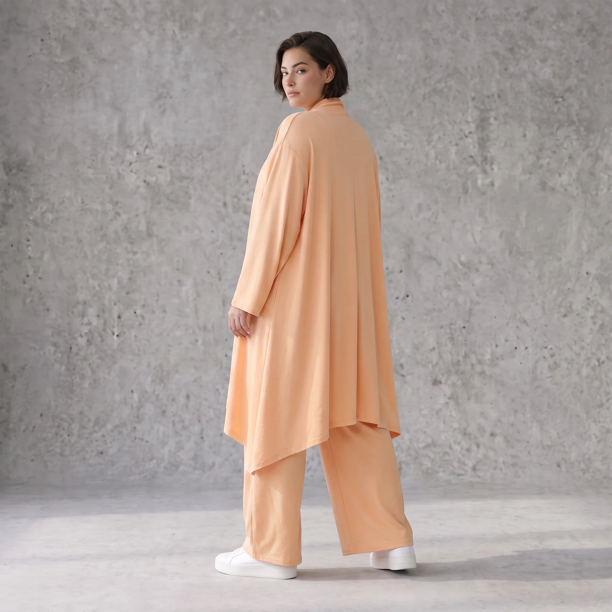 Fliessender Mauve Leinenlook Cardigan Oversize Lagenlook leger zeitlos elegant sommerlich