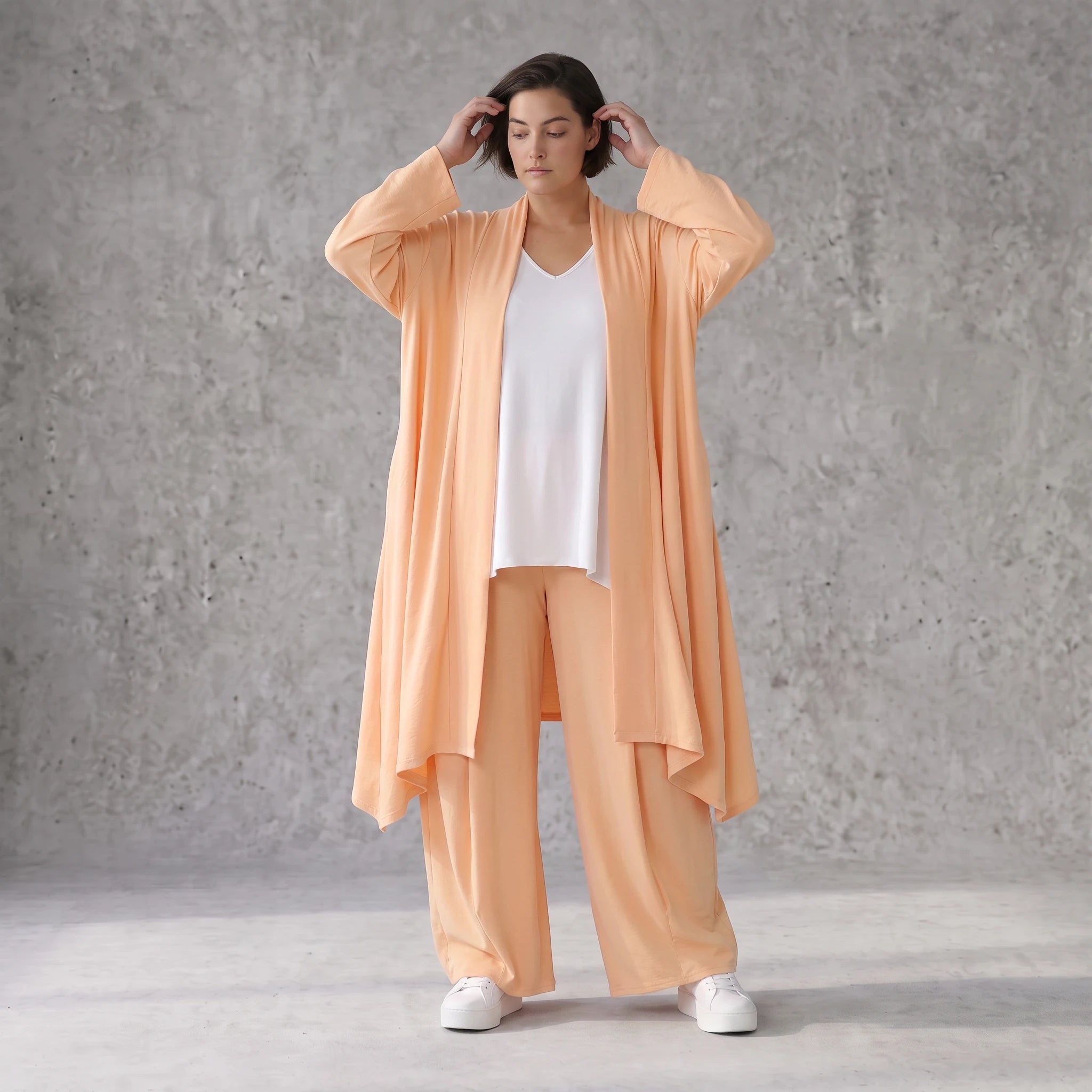 Fliessender Mauve Leinenlook Cardigan Oversize Lagenlook leger zeitlos elegant sommerlich