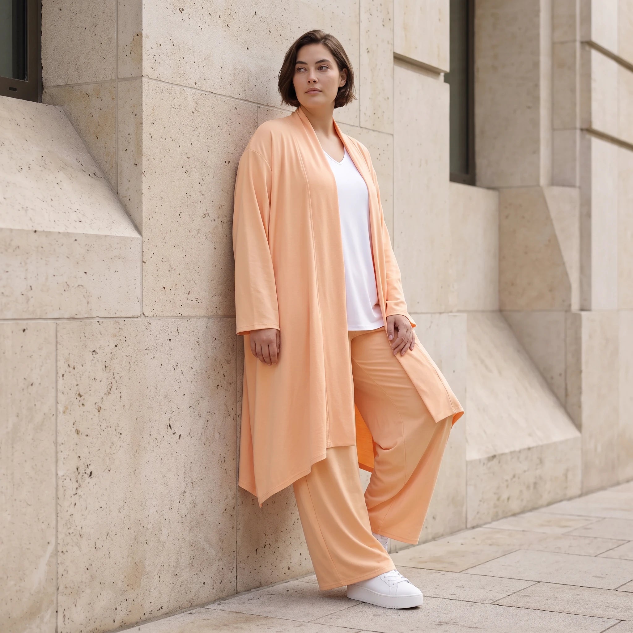 Fliessender Mauve Leinenlook Cardigan Oversize Lagenlook leger zeitlos elegant sommerlich
