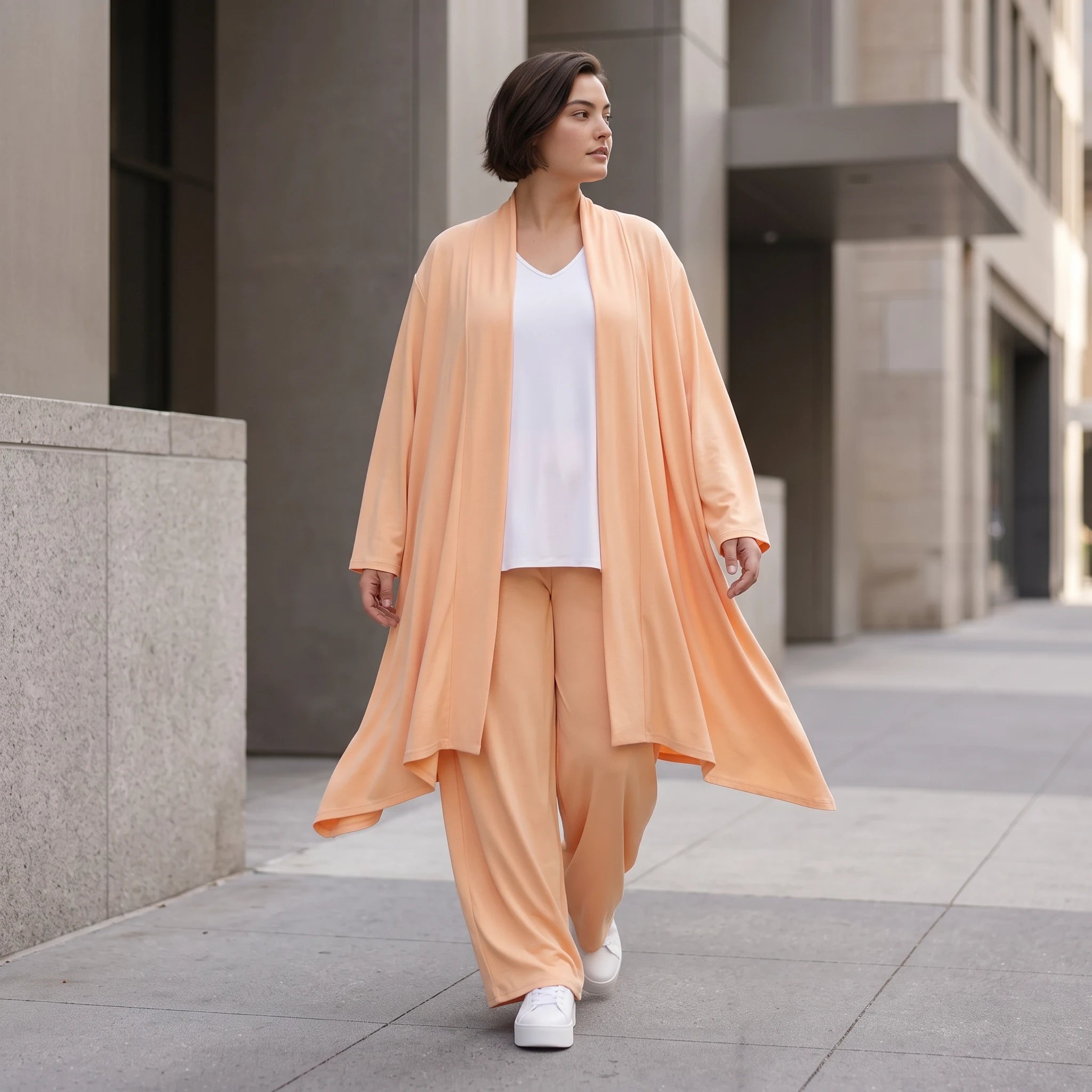 Fliessender Mauve Leinenlook Cardigan Oversize Lagenlook leger zeitlos elegant sommerlich