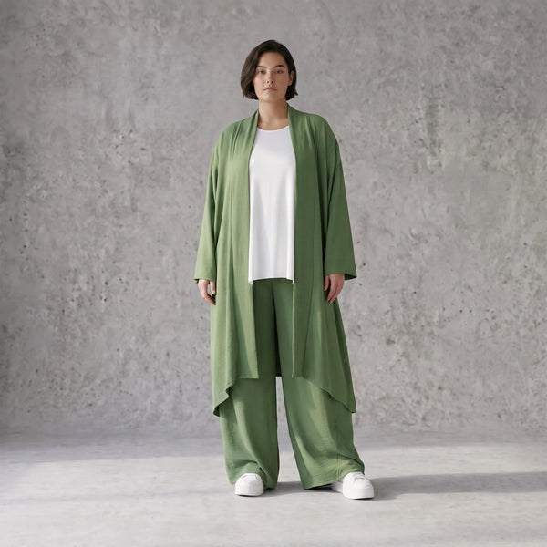 Fliessender Khaki Cardigan im Lagenlook leger Oversize mit angenehmem Leinenfeeling chic