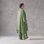Fliessender Khaki Cardigan im Lagenlook leger Oversize mit angenehmem Leinenfeeling chic