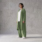 Fliessender Khaki Cardigan im Lagenlook leger Oversize mit angenehmem Leinenfeeling chic