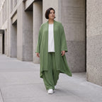 Fliessender Khaki Cardigan im Lagenlook leger Oversize mit angenehmem Leinenfeeling chic