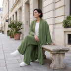 Fliessender Khaki Cardigan im Lagenlook leger Oversize mit angenehmem Leinenfeeling chic
