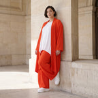 Leichter Oversize Cardigan in Hellrot fliessend mit Leinenoptik Lagenlook luftig zeitlos