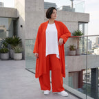 Leichter Oversize Cardigan in Hellrot fliessend mit Leinenoptik Lagenlook luftig zeitlos