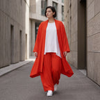 Leichter Oversize Cardigan in Hellrot fliessend mit Leinenoptik Lagenlook luftig zeitlos