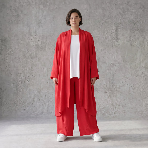 Fuchsia Leinen Cardigan im Lagenlook Oversize leger ausgefallen mit Zipfelsaum luftig 88