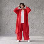 Fuchsia Leinen Cardigan im Lagenlook Oversize leger ausgefallen mit Zipfelsaum luftig 88