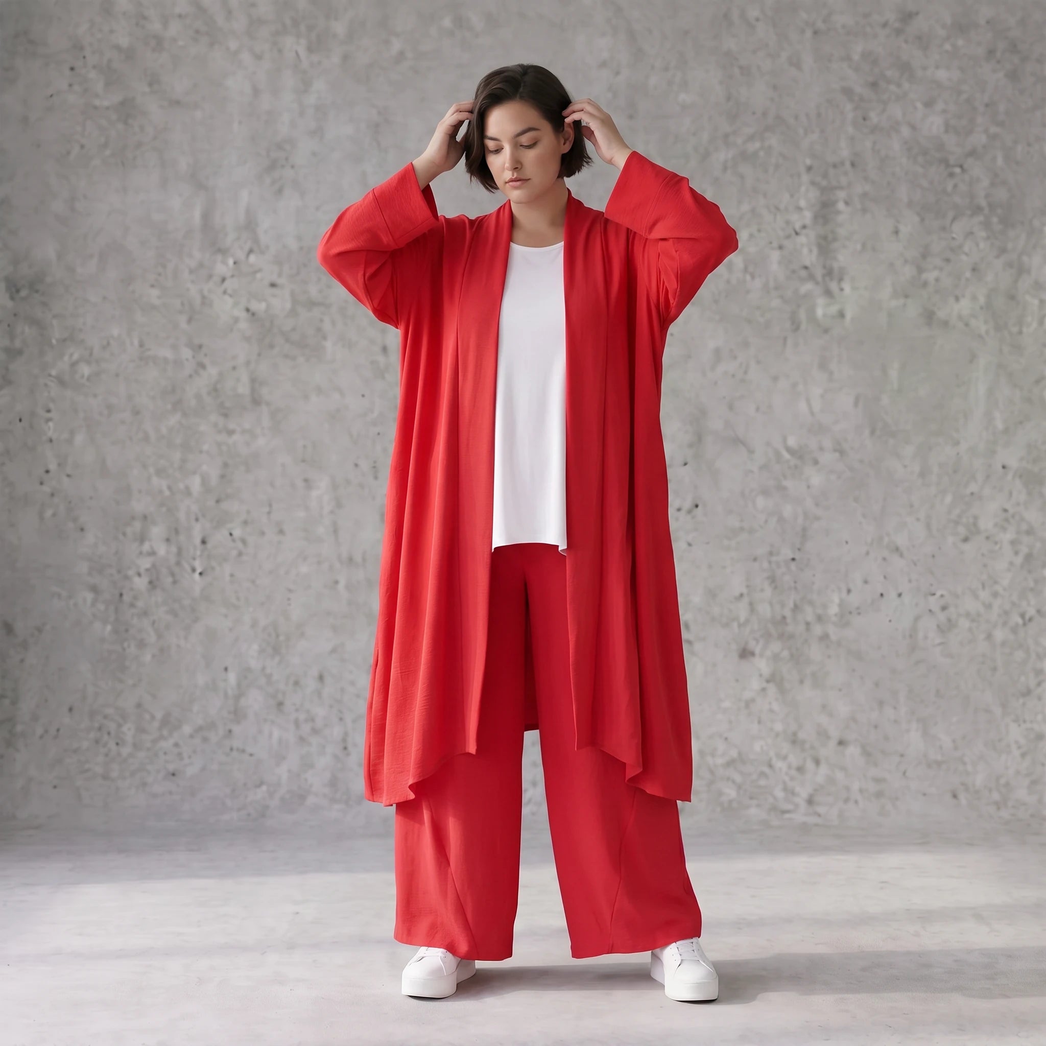 Fuchsia Leinen Cardigan im Lagenlook Oversize leger ausgefallen mit Zipfelsaum luftig 88