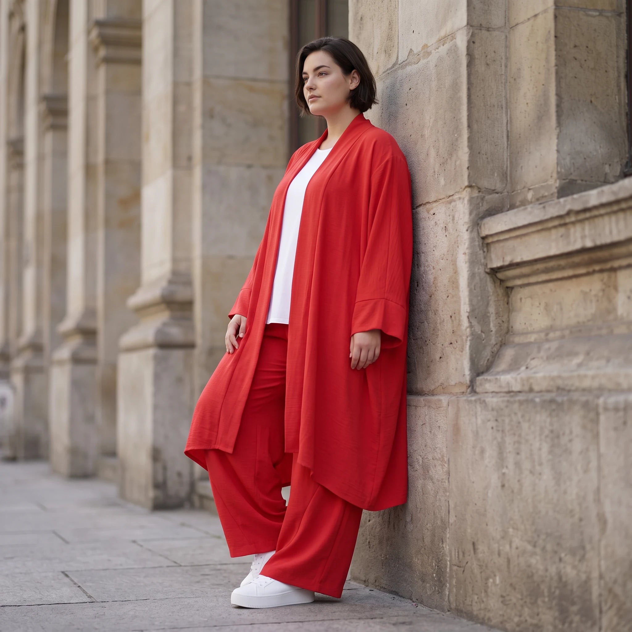 Fuchsia Leinen Cardigan im Lagenlook Oversize leger ausgefallen mit Zipfelsaum luftig 88