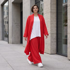 Fuchsia Leinen Cardigan im Lagenlook Oversize leger ausgefallen mit Zipfelsaum luftig 88