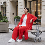 Fuchsia Leinen Cardigan im Lagenlook Oversize leger ausgefallen mit Zipfelsaum luftig 88
