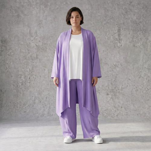 Fliessender Flieder Cardigan im Lagenlook Oversize leicht und zeitlos elegant weich zart