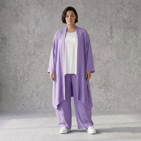 Fliessender Flieder Cardigan im Lagenlook Oversize leicht und zeitlos elegant weich zart