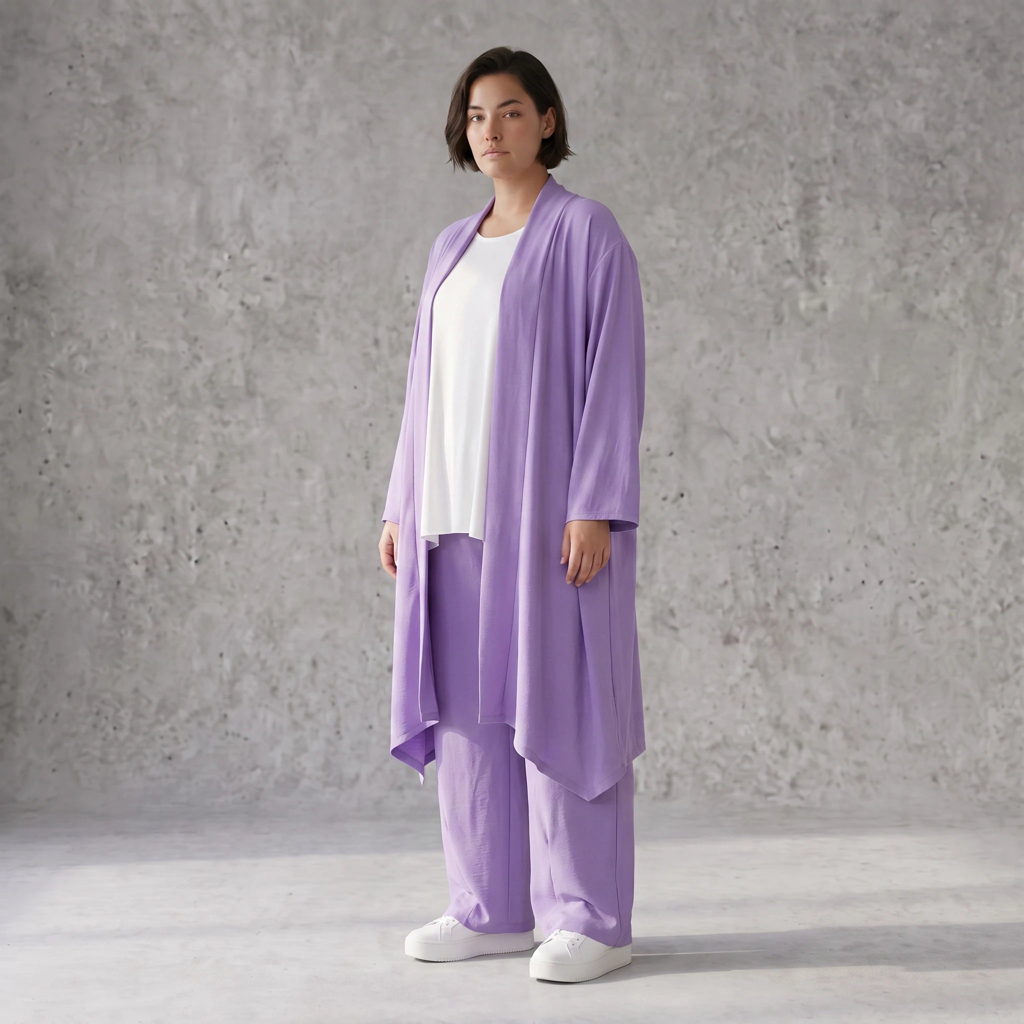 Fliessender Flieder Cardigan im Lagenlook Oversize leicht und zeitlos elegant weich zart