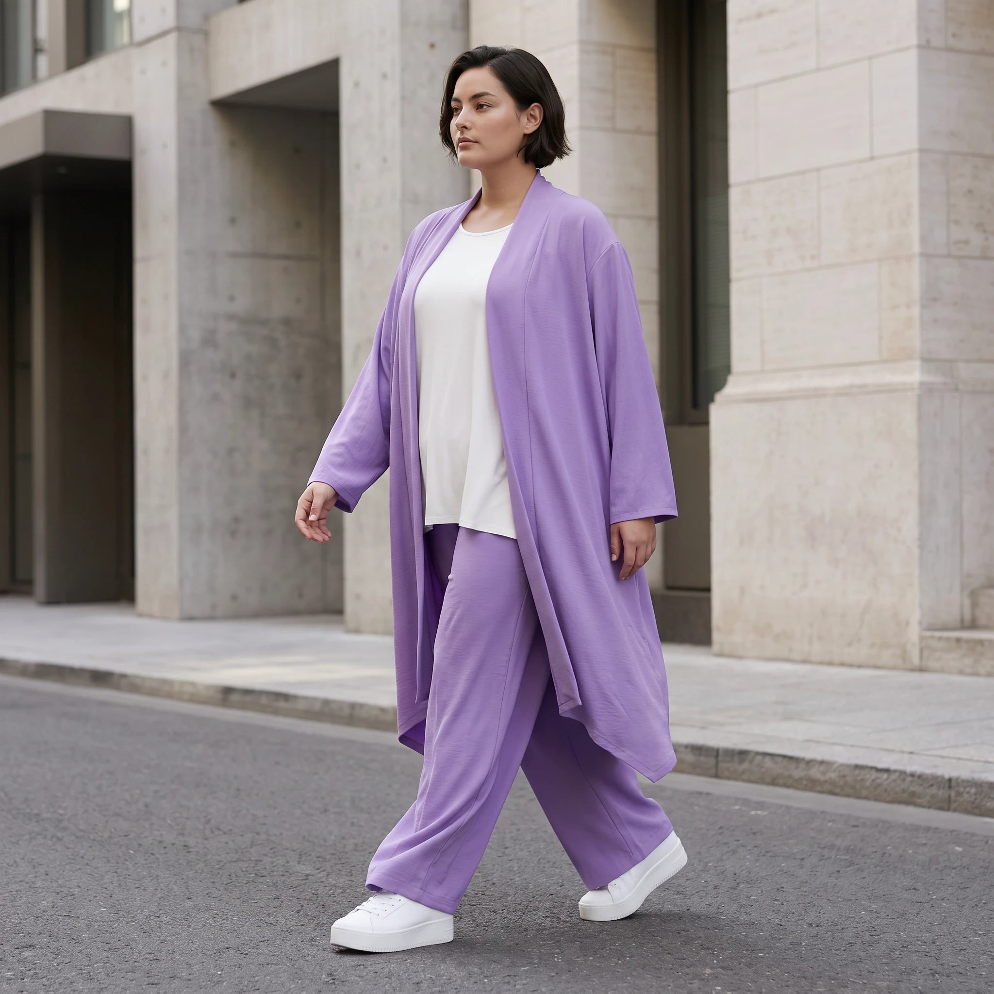 Fliessender Flieder Cardigan im Lagenlook Oversize leicht und zeitlos elegant weich zart