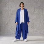Fliessend geschnittener Cardigan Royalblau Leinenoptik Oversize Lagenlook luftig zeitlos