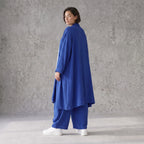 Fliessend geschnittener Cardigan Royalblau Leinenoptik Oversize Lagenlook luftig zeitlos