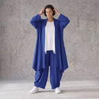 Fliessend geschnittener Cardigan Royalblau Leinenoptik Oversize Lagenlook luftig zeitlos