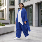 Fliessend geschnittener Cardigan Royalblau Leinenoptik Oversize Lagenlook luftig zeitlos