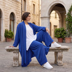 Fliessend geschnittener Cardigan Royalblau Leinenoptik Oversize Lagenlook luftig zeitlos