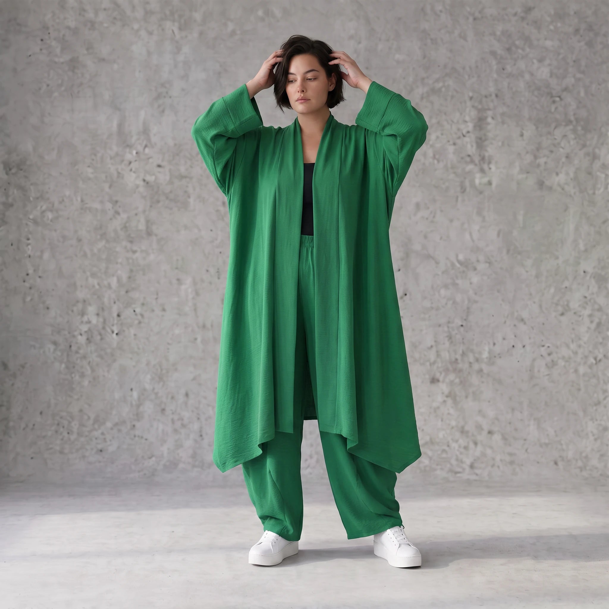 Smaragdgrün fliessend weicher Oversize Cardigan im Lagenlook locker leger zeitlos modern
