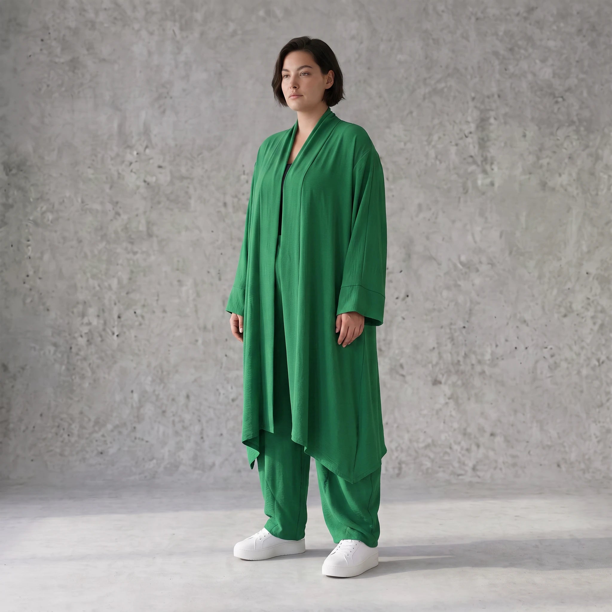 Smaragdgrün fliessend weicher Oversize Cardigan im Lagenlook locker leger zeitlos modern